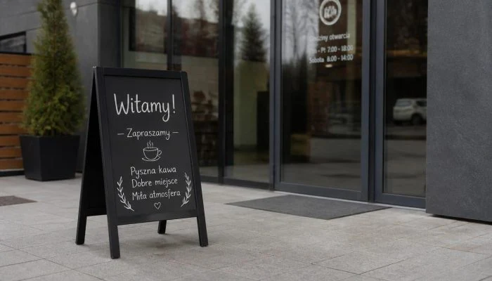 Potykacz reklamowy przed sklepem