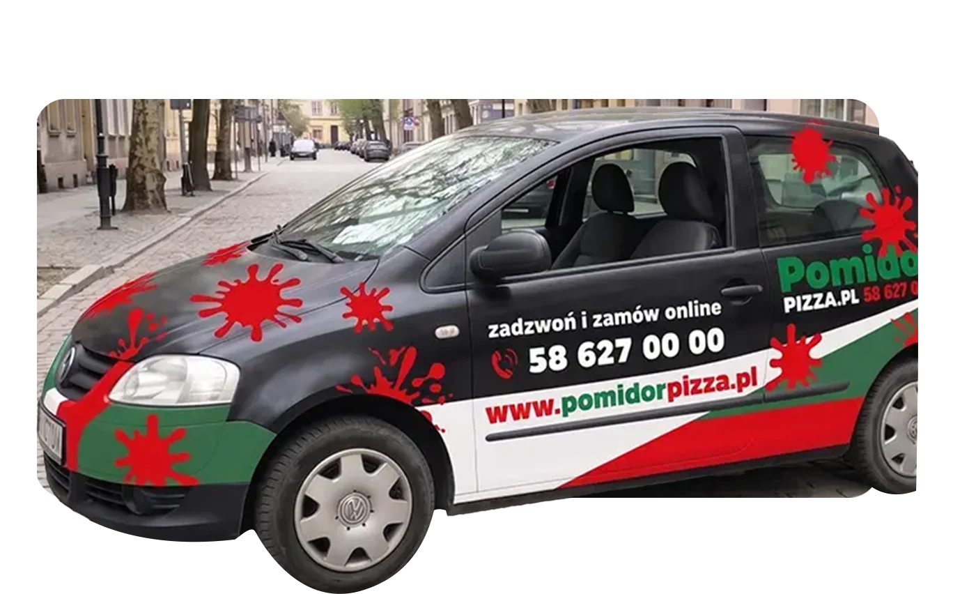 Reklamowe oklejenie pojazdu firmy Pomidor Pizza Gdynia