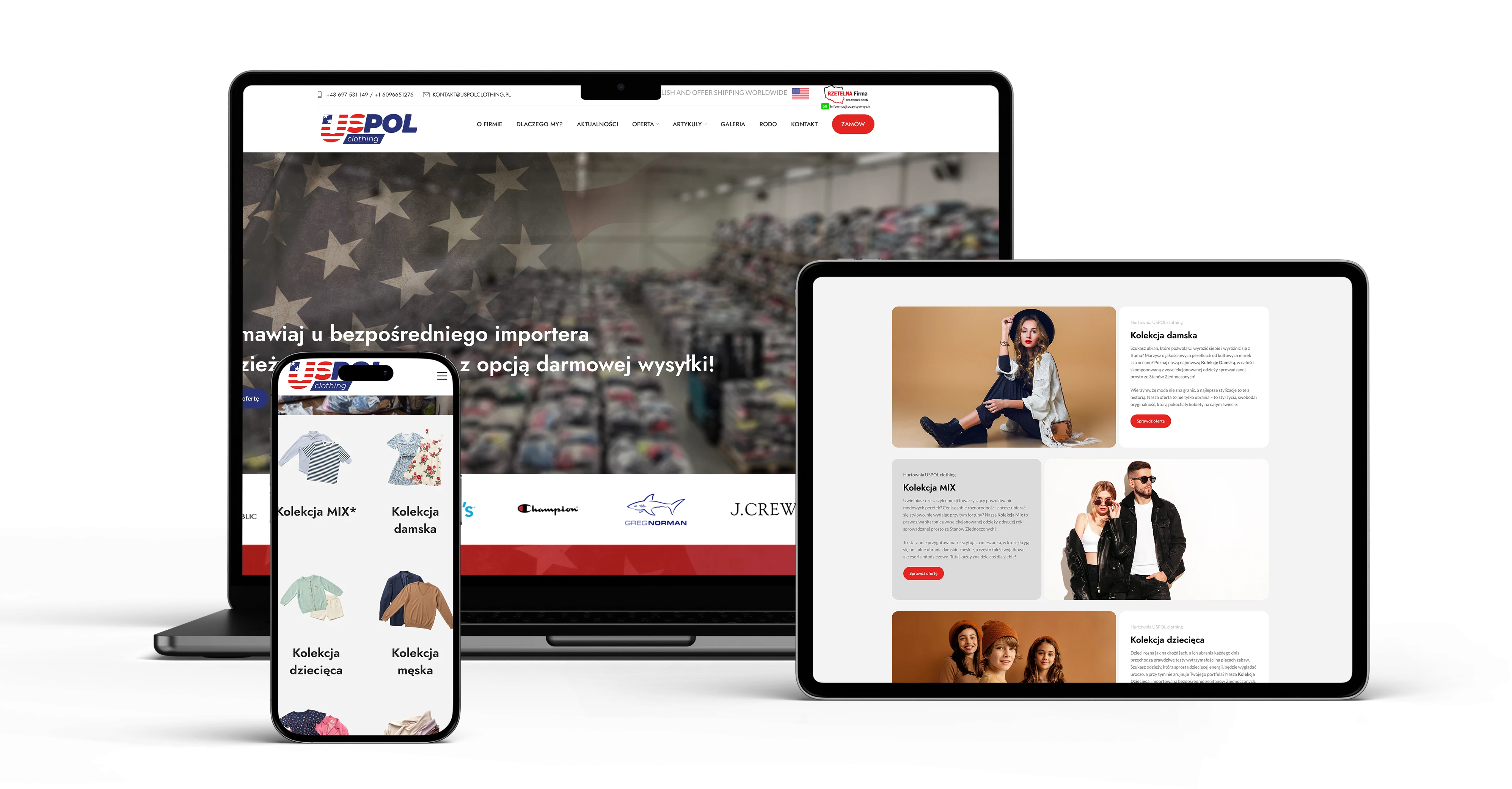 Responsywna strona internetowa Uspol Clothing zaprojektowana przez b.center Wałcz