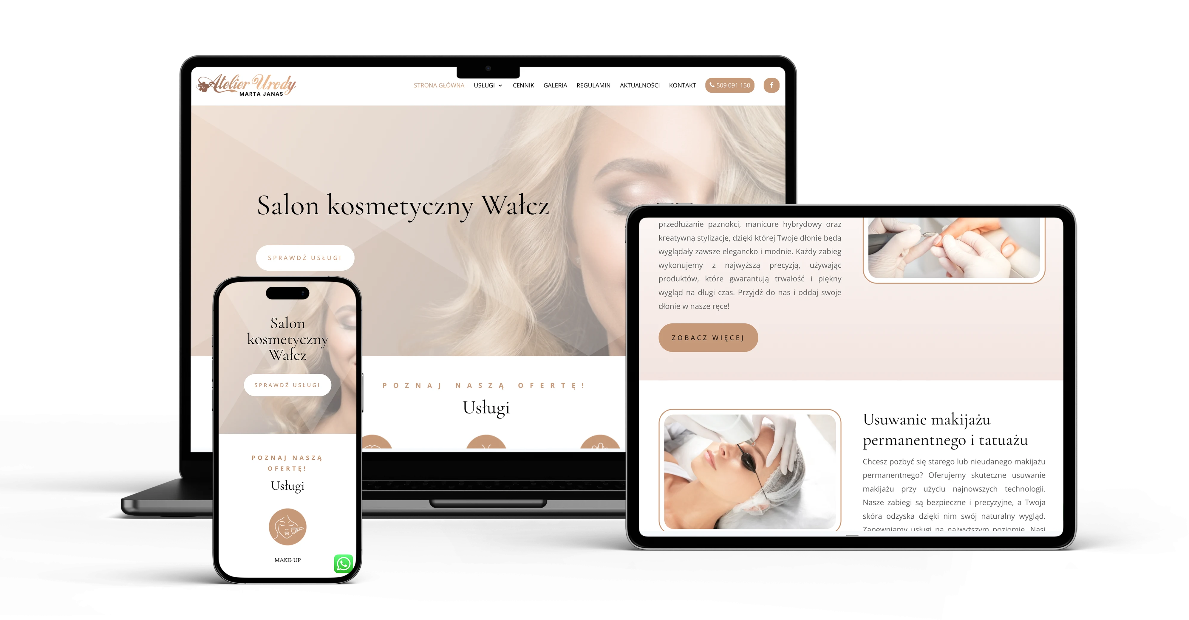 Strona internetowa salonu kosmetycznego Atelier Urody Wałcz