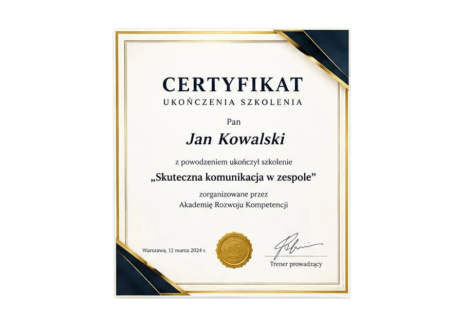 Certyfikat Ukończenie szkolenia