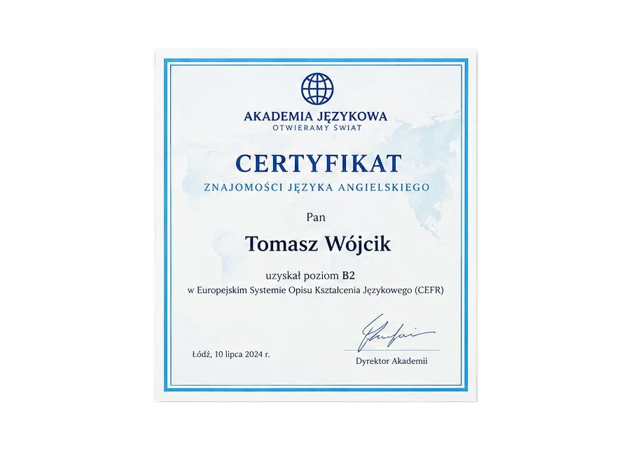 Certyfikat Znajomości języka angielskiego