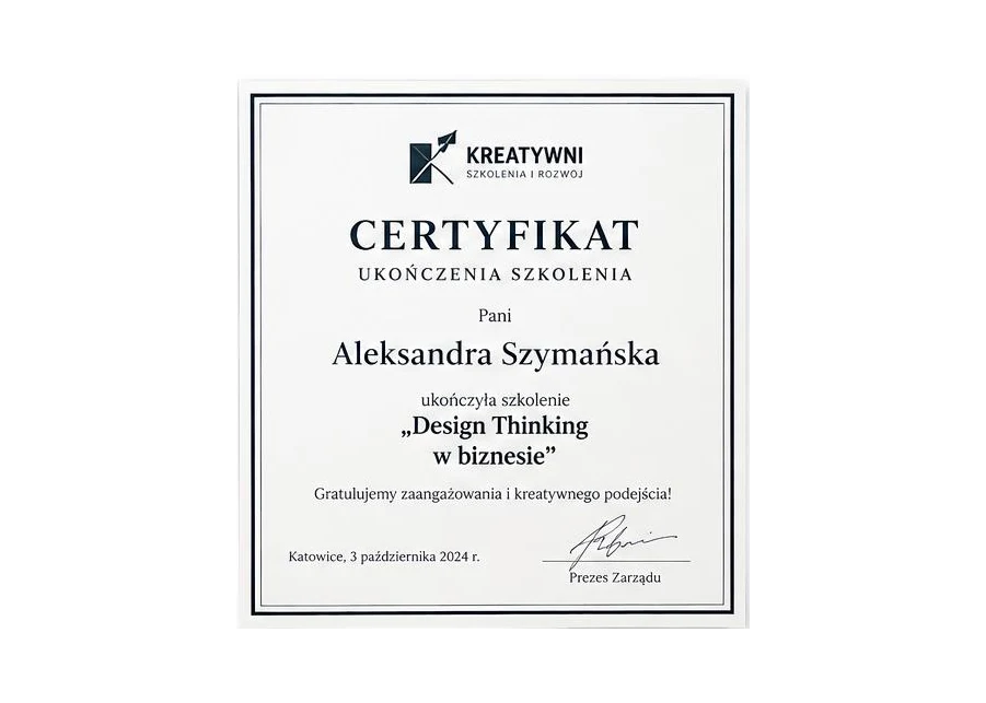 Certyfikat Ukończenie szkolenia