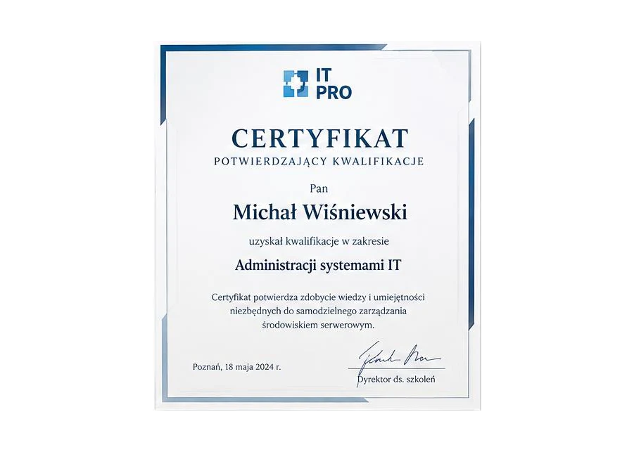 Certyfikat Potwierdzający kwalifikacje