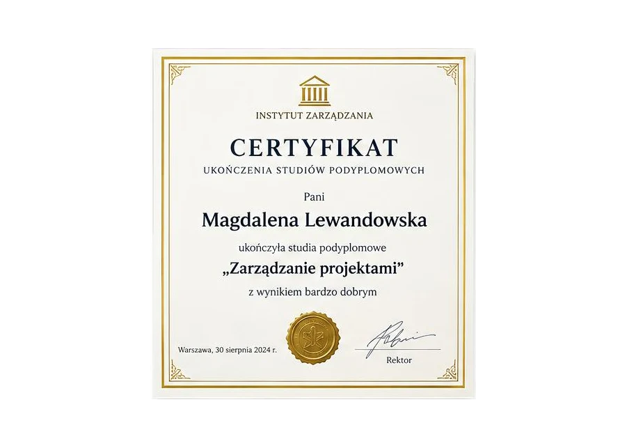 Certyfikat ukończenia studiów podyplomowych
