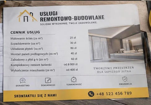Cennik Usługi remontowo-budowlane