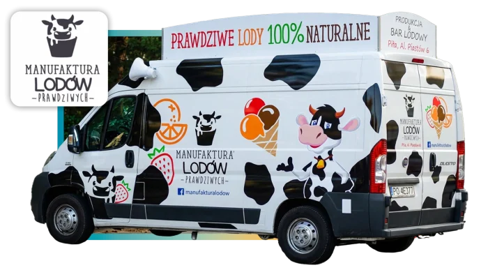Oklejenie pojazdu — Lody rzemieślnicze, realizacja b.center