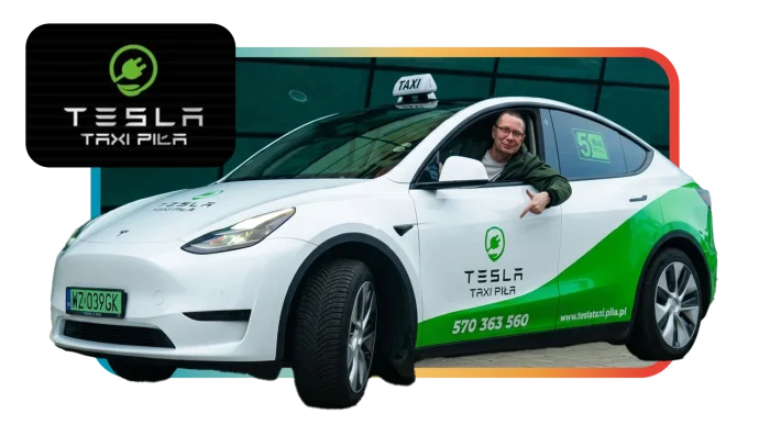 Oklejenie pojazdu — Tesla Taxi Piła, realizacja b.center