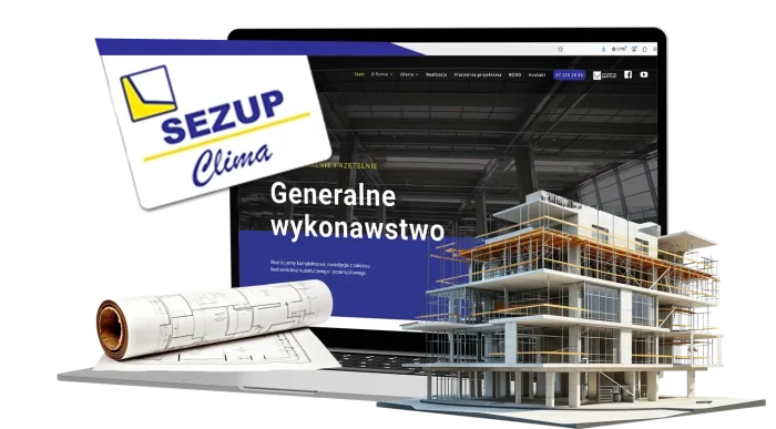 Projekt strony internetowej SEZUP Clima — wizualizacja na laptopie