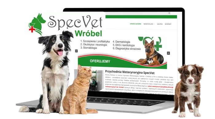 Projekt strony internetowej SpecVet Wróbel — wizualizacja na laptopie