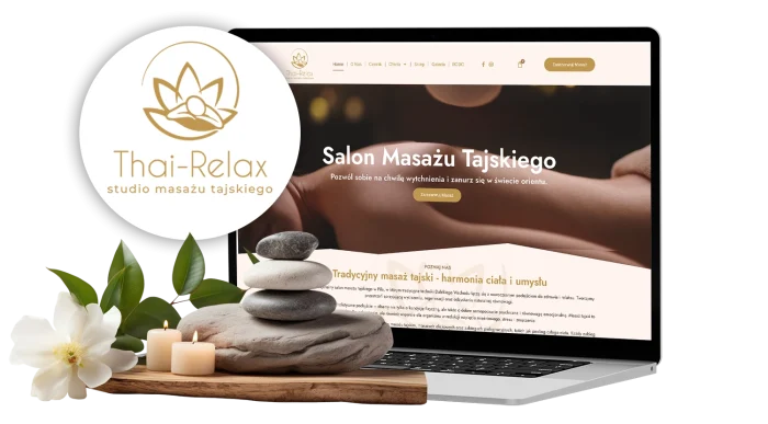 Projekt strony internetowej Thai-Relax — wizualizacja na laptopie