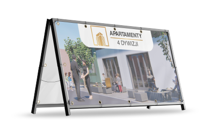 Baner reklamowy na stojaku, wizualizacja nowoczesnych apartamentów. Baner nieruchomości.