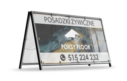 Baner reklamowy na stojaku, tło imitujące żywicę, ikona. Baner posadzki żywiczne.