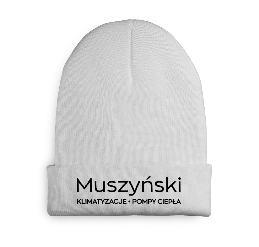 Czapka beanie z nadrukiem. Czapka zimowa z logo klimatyzacji i pomp ciepła, personalizowana.