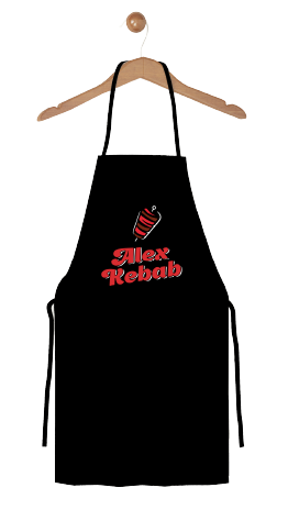Czarny fartuch z nadrukiem. Odzież gastronomiczna z logo, fartuchy reklamowe dla gastronomii.