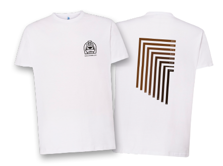Białe koszulki T-shirt z nadrukiem. Koszulki z własnym wzorem, druk odzieży reklamowej z grafiką abstrakcyjną.