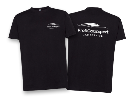 Czarny T-shirt z białym nadrukiem stylizowanego samochodu i tekstem "CAR SERVICE". Koszulka z nadrukiem.