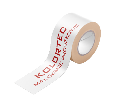 Taśma z nadrukiem do malowania proszkowego. Taśma reklamowa z własnym brandingiem, taśma pakowa.