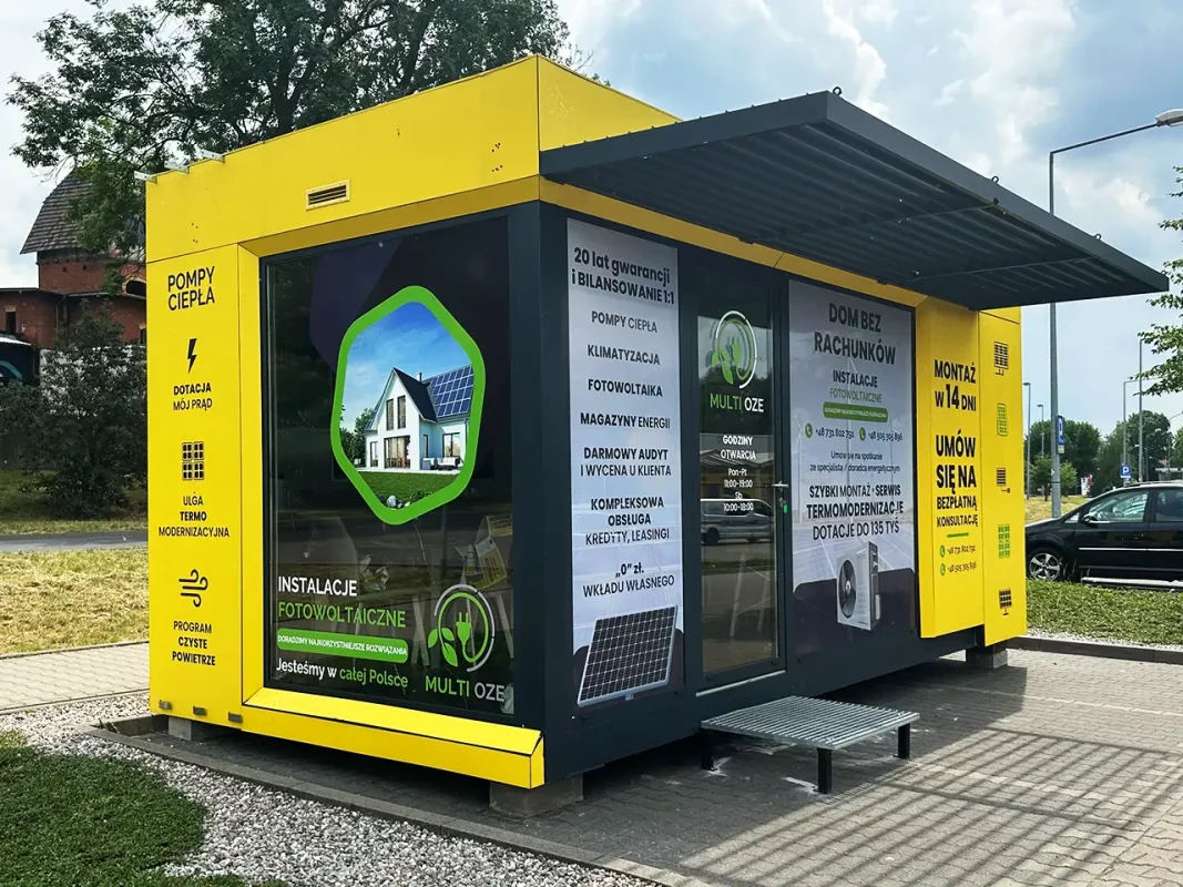 Reklama na kontenerze. Grafika reklamowa, oklejanie kontenerów firmowych, wizualizacja zewnętrzna.